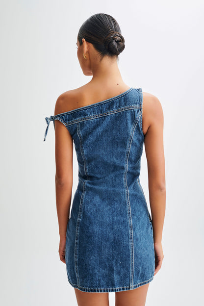 Mini-robe en jean à épaules dénudées Baker - Bleu foncé