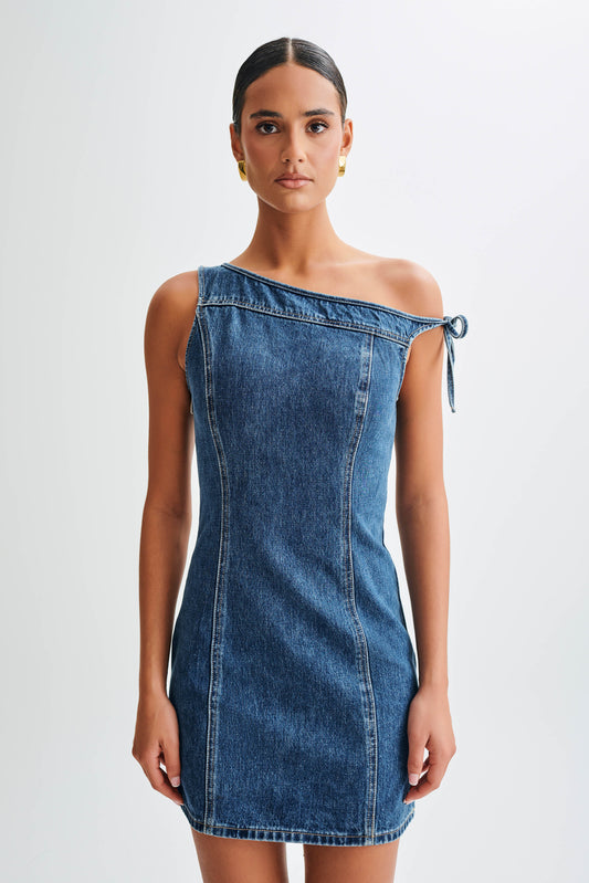 Mini-robe en jean à épaules dénudées Baker - Bleu foncé