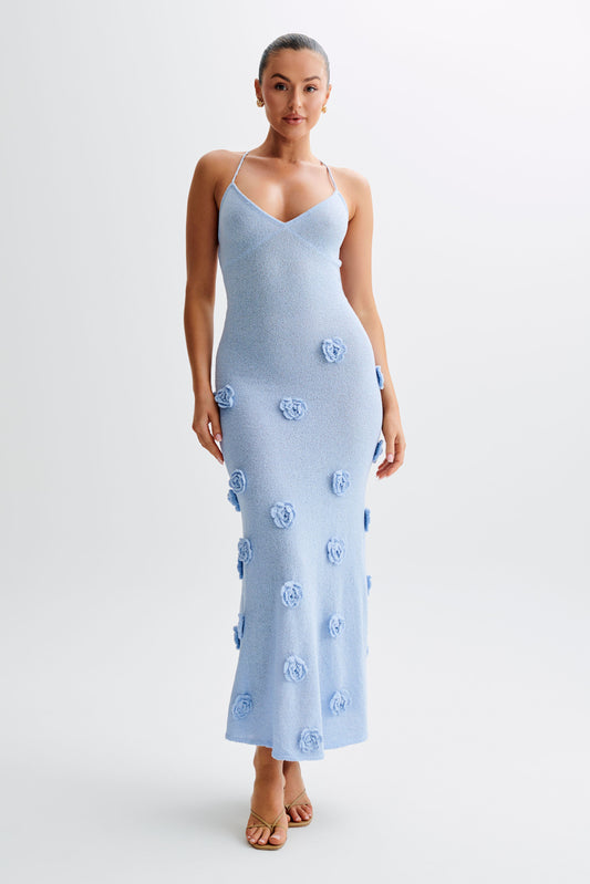 Robe Maxi Tricotée Suki à Motifs Floraux - Bleu Clair