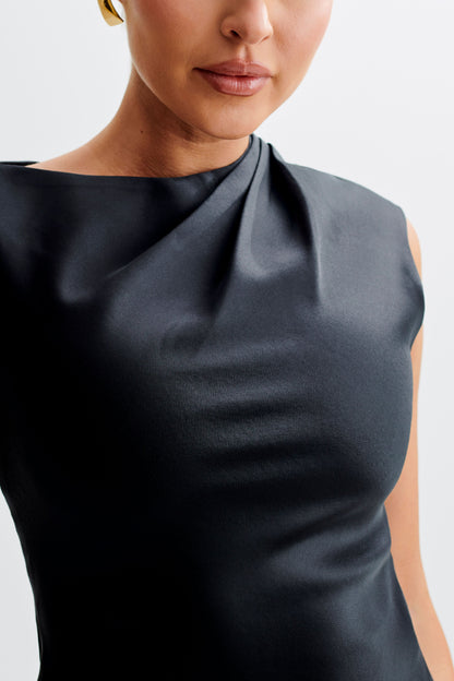 Mini-robe structurée en satin Granger - Noir