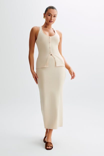 Jupe Maxi Tricot Boutonnée Maisie - Crème
