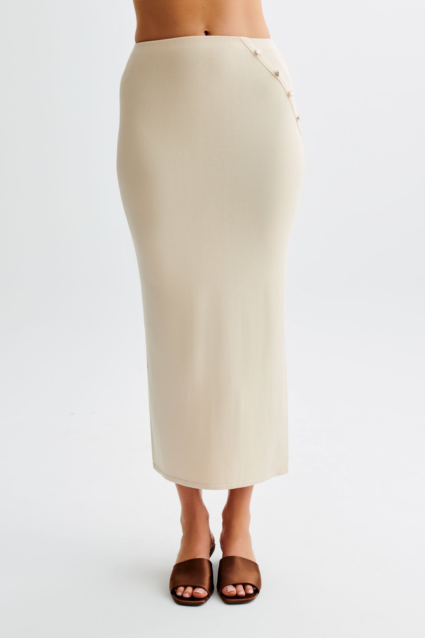 Jupe Maxi Tricot Boutonnée Maisie - Crème
