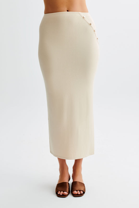 Jupe Maxi Tricot Boutonnée Maisie - Crème