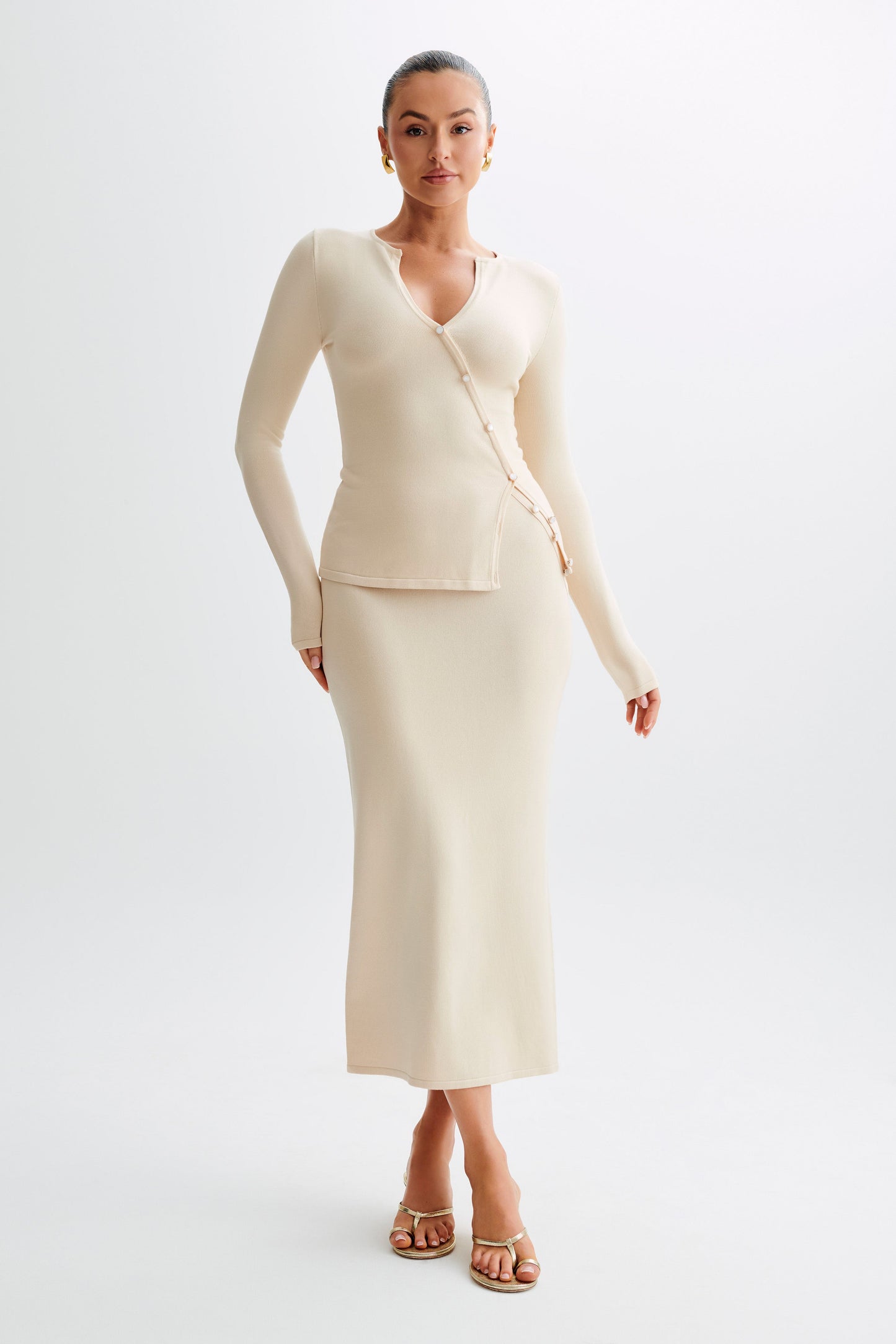 Jupe Maxi Tricot Boutonnée Maisie - Crème