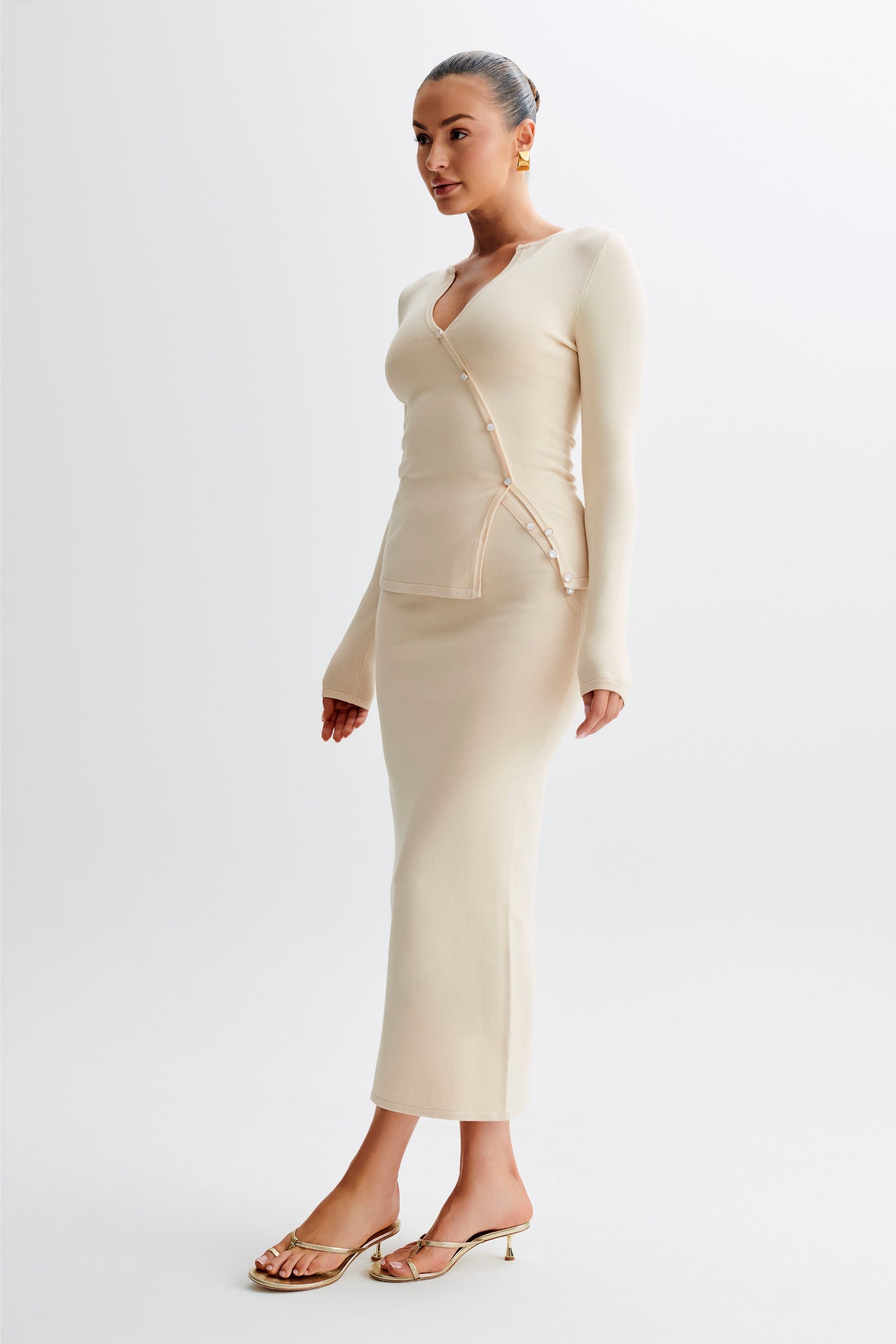 Jupe Maxi Tricot Boutonnée Maisie - Crème