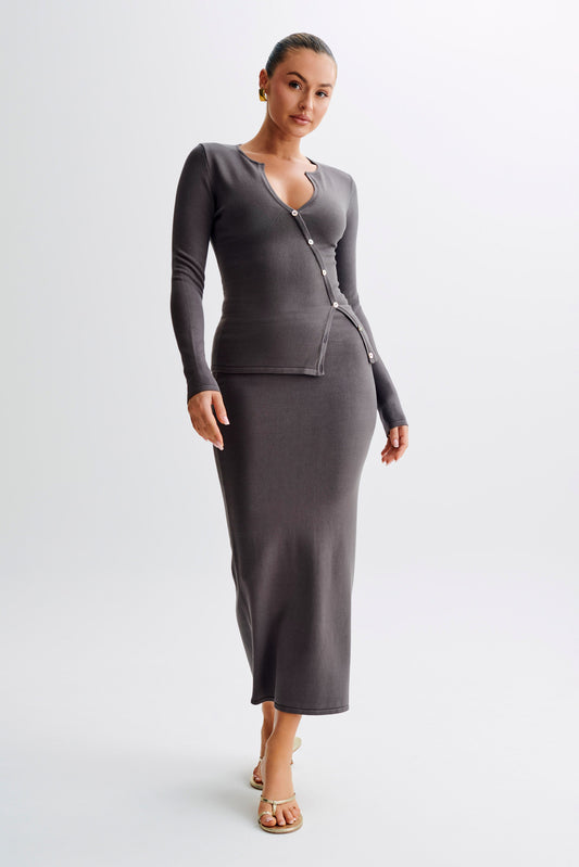 Jupe Maxi Tricot Boutonnée Maisie - Gris Anthracite