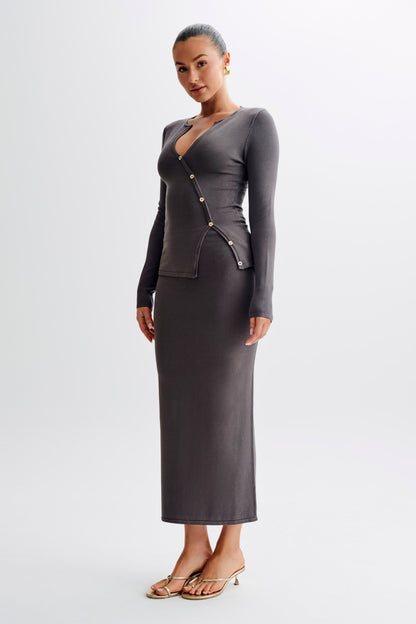 Jupe Maxi Tricot Boutonnée Maisie - Gris Anthracite