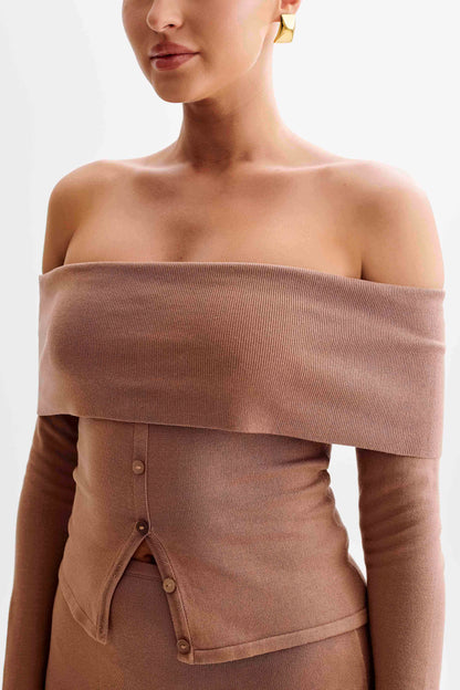 Diedre Haut en Tricot Boutonné à Manches Décolletées - Pécane