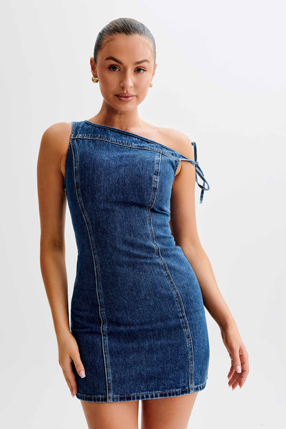 Mini-robe en jean à épaules dénudées Baker - Bleu foncé