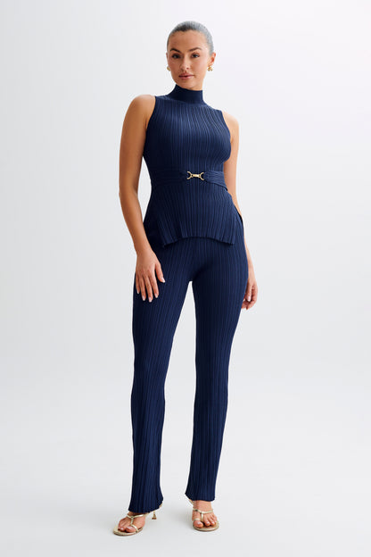 Pantalon côtelé à jambes droites Chiara - Bleu marine