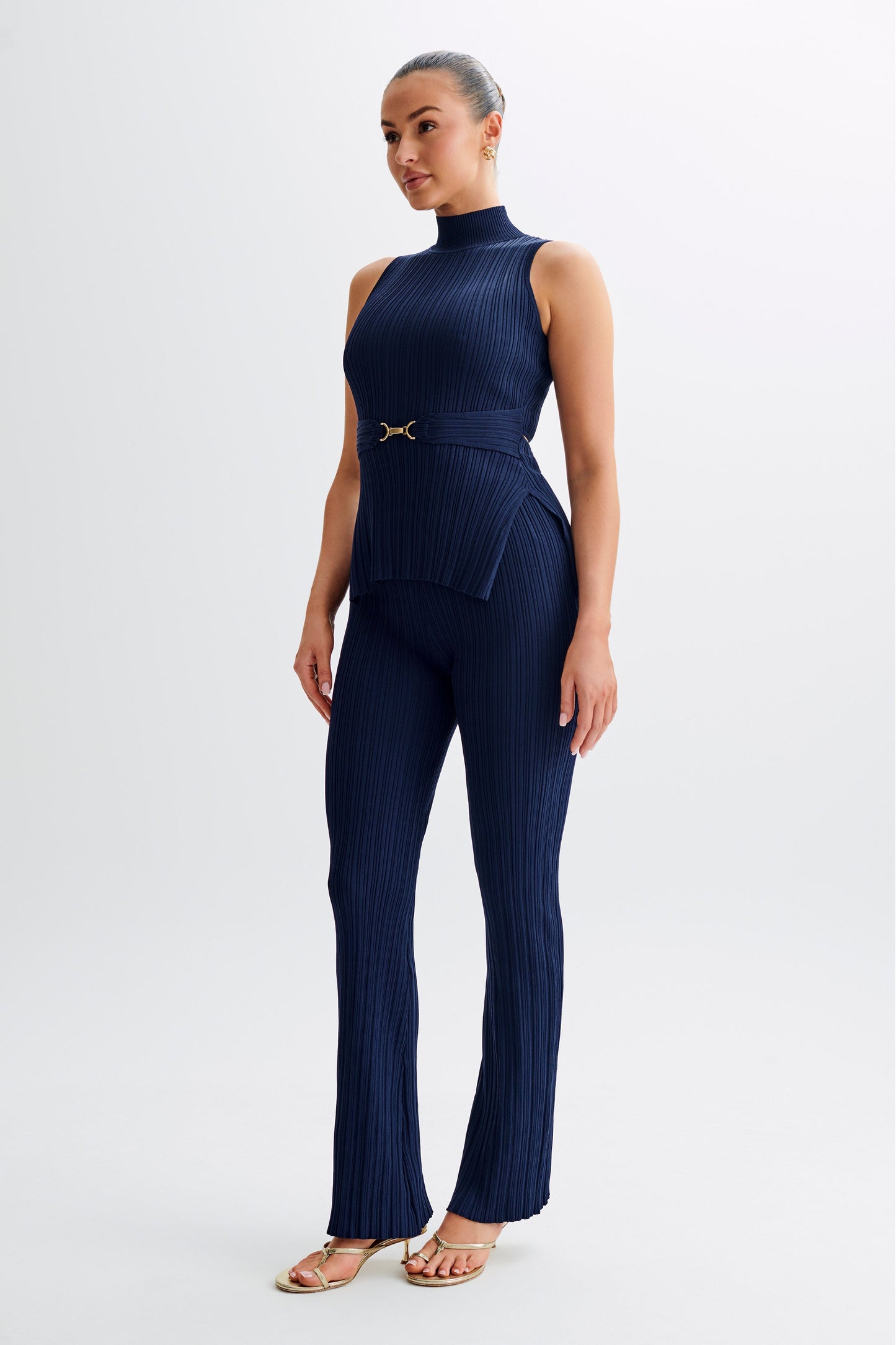 Pantalon côtelé à jambes droites Chiara - Bleu marine