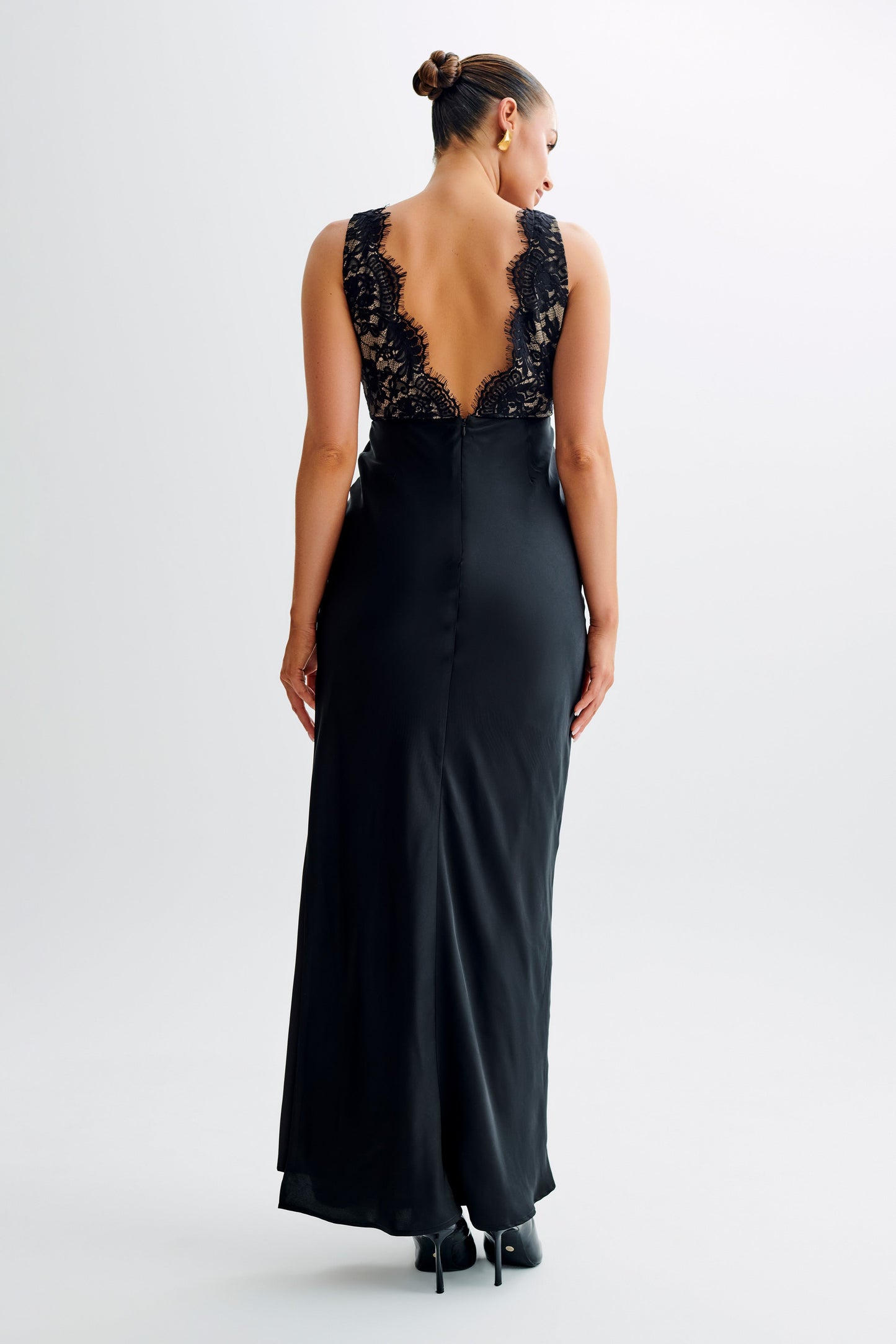 Robe Maxi en Satin et Dentelle Ricci - Noir