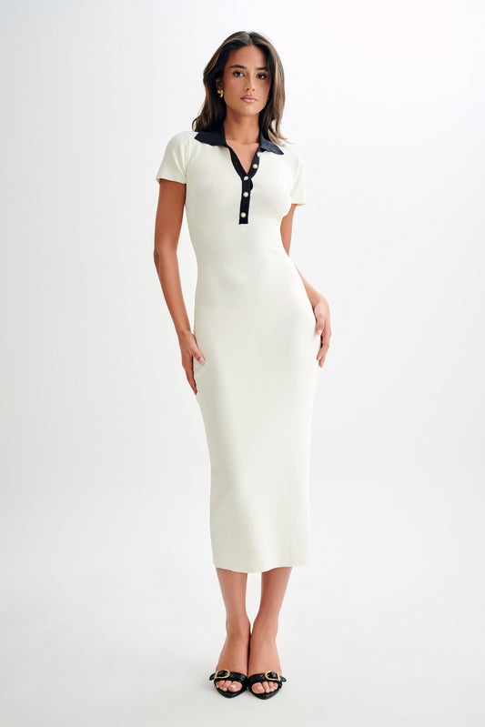 Robe Maxi Contrastante à Col Jessamine - Ivoire