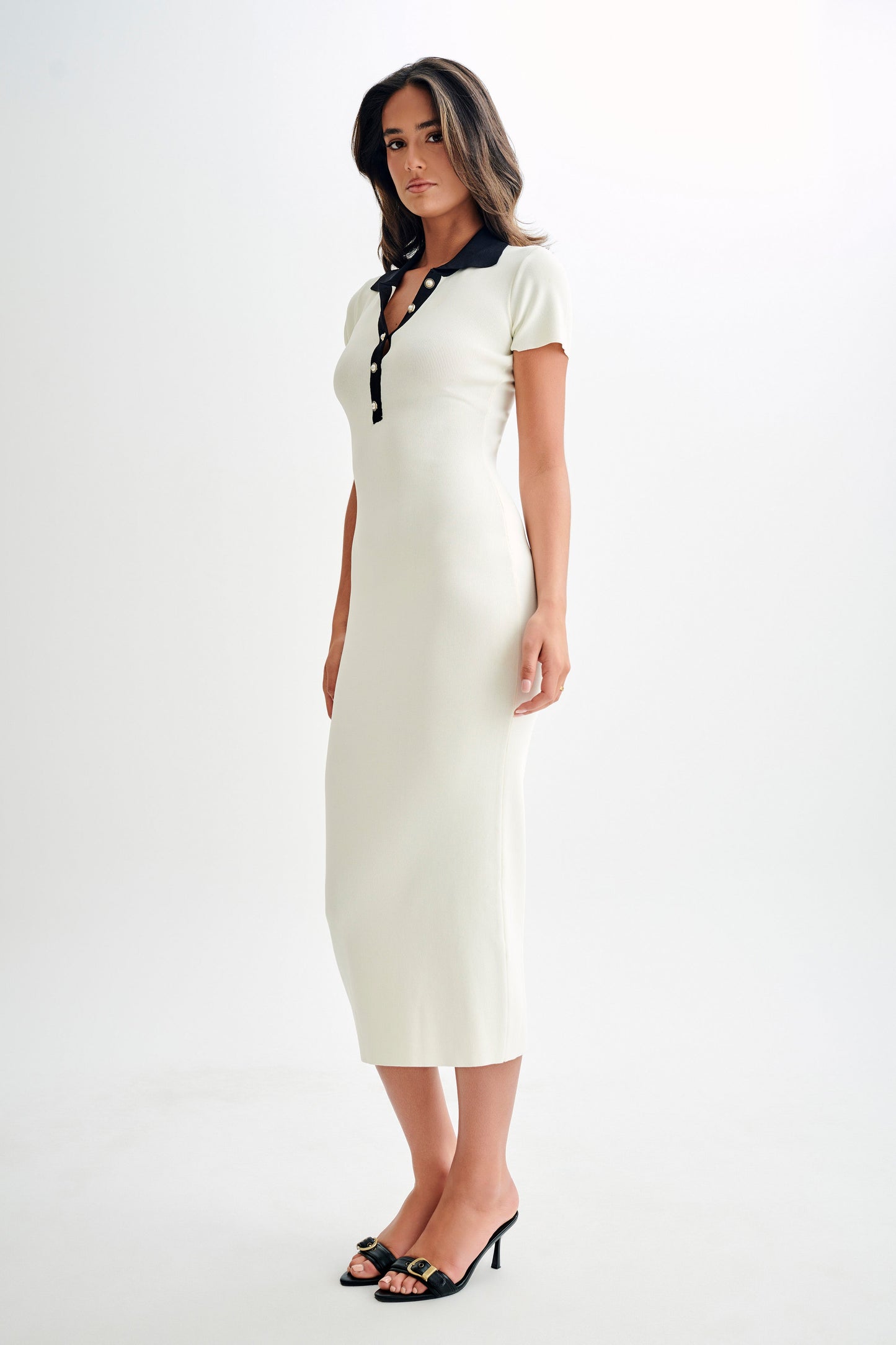 Robe Maxi Contrastante à Col Jessamine - Ivoire