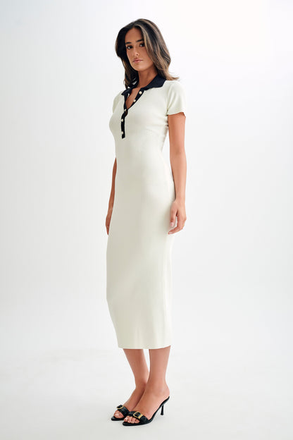 Robe Maxi Contrastante à Col Jessamine - Ivoire