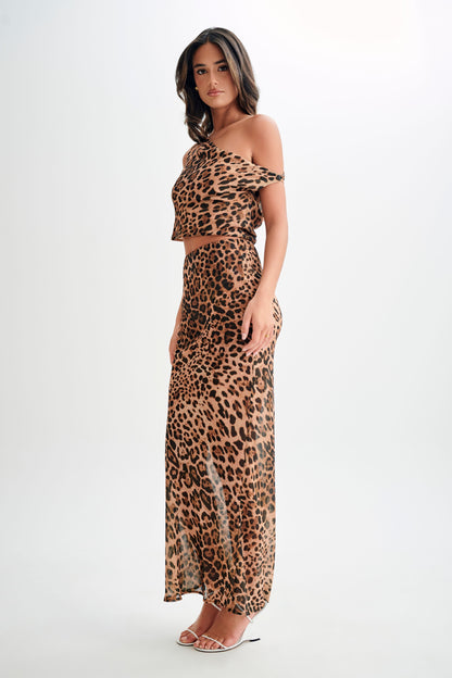 Jupe Maxi en Chiffon Yvonne - Motif Léopard