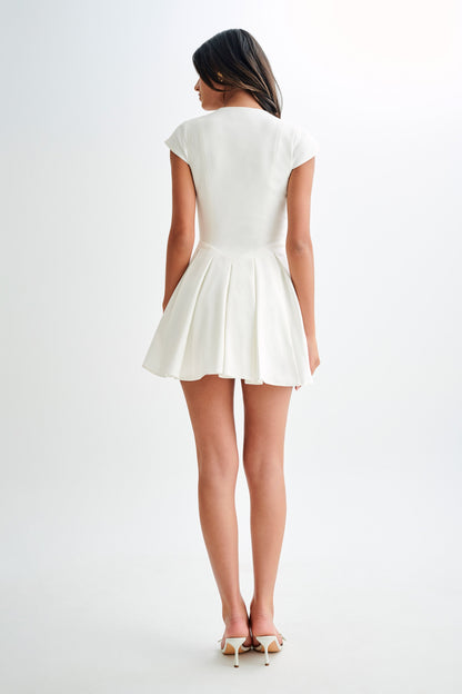 Mini-robe blanche à manches courtes en coton Keely