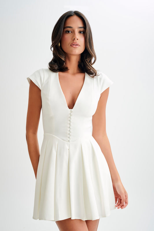 Mini-robe blanche à manches courtes en coton Keely