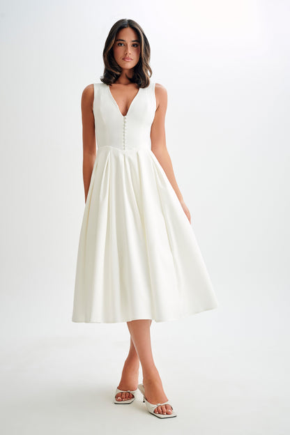 Robe midi sans manches en coton Keely - Blanc