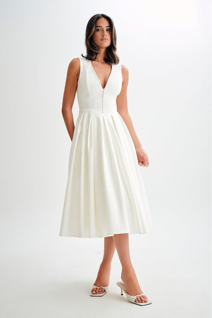 Robe midi sans manches en coton Keely - Blanc