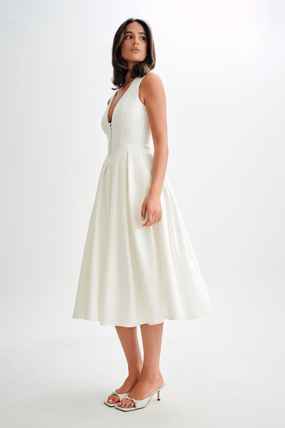 Robe midi sans manches en coton Keely - Blanc