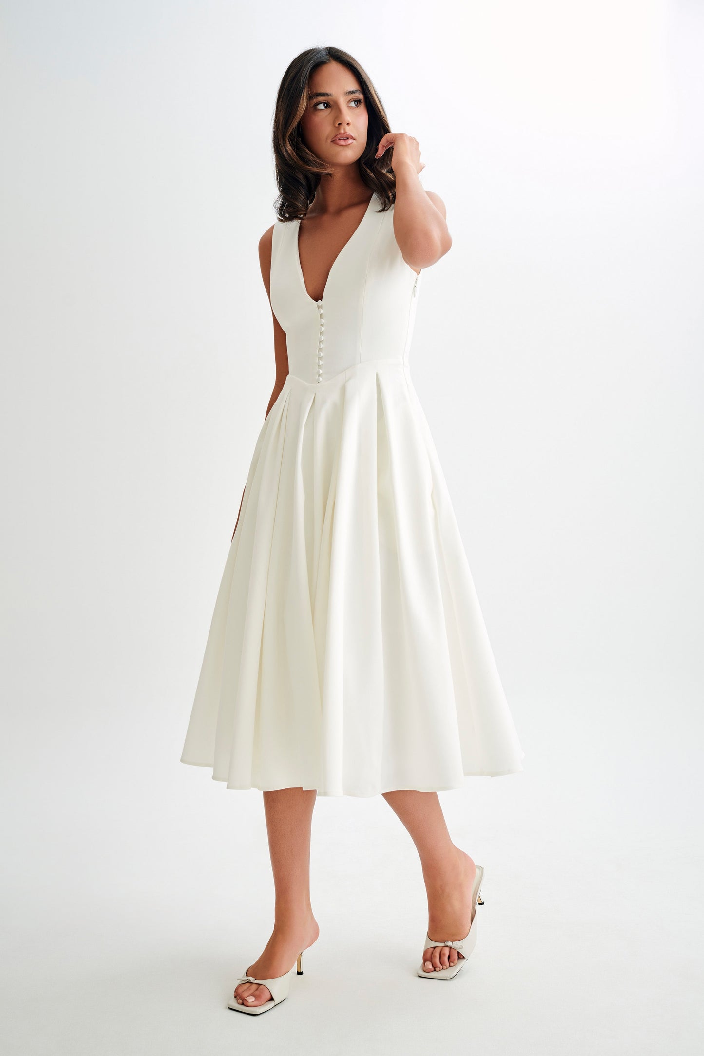 Robe midi sans manches en coton Keely - Blanc