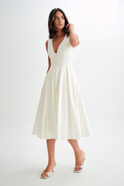 Robe midi sans manches en coton Keely - Blanc