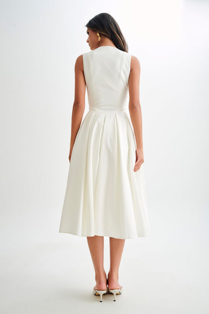 Robe midi sans manches en coton Keely - Blanc