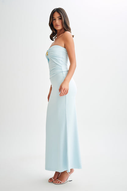 Jupe Maxi Bruna en Mousseline de Soie à Poil de Poisson - Bleu Ciel