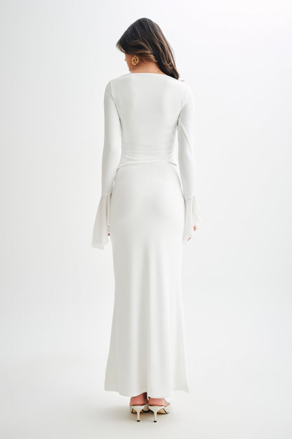Jupe Maxi Évasée Bruna en Tissu Élastique - Blanc