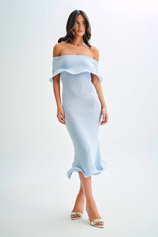 Robe mi-longue en jersey Molly à épaules dénudées - Bleu ciel