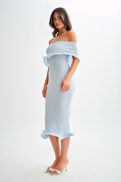 Robe mi-longue en jersey Molly à épaules dénudées - Bleu ciel