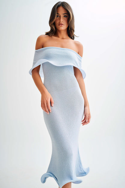 Robe mi-longue en jersey Molly à épaules dénudées - Bleu ciel