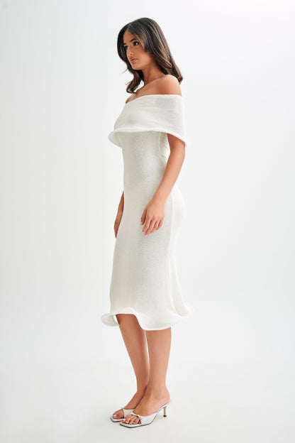 Robe midi en tricot Molly à épaules dénudées - Ivoire
