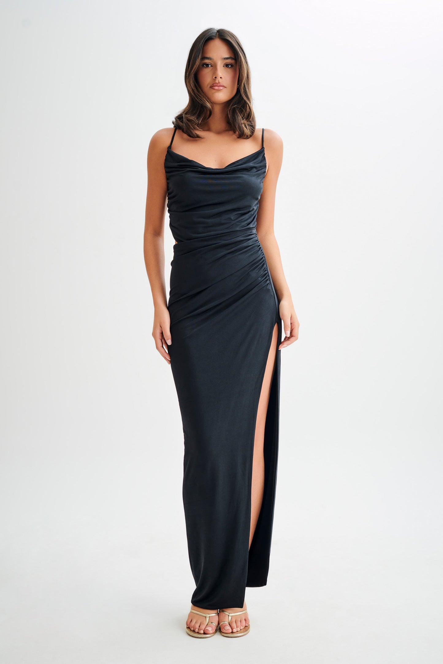 Jemma, robe maxi fluide et drapée - Noir