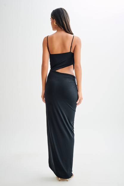 Jemma, robe maxi fluide et drapée - Noir