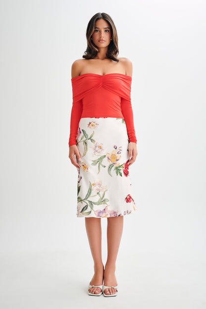 Prue Haut à manches longues à épaules dénudées et à volants - Grenade