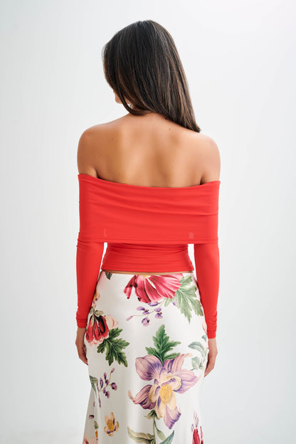 Prue Haut à manches longues à épaules dénudées et à volants - Grenade