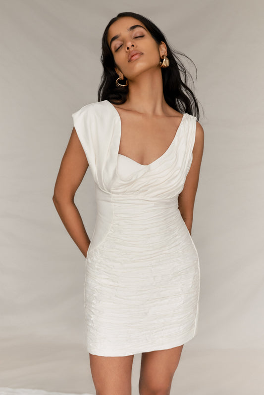 Mini-robe drapée structurée Farrah - Blanc