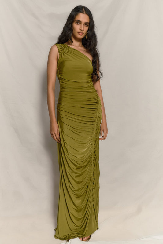 Robe Maxi Capri Gathered Slinky - Olive Vintage