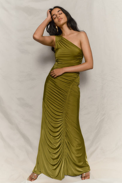Robe Maxi Capri Gathered Slinky - Olive Vintage