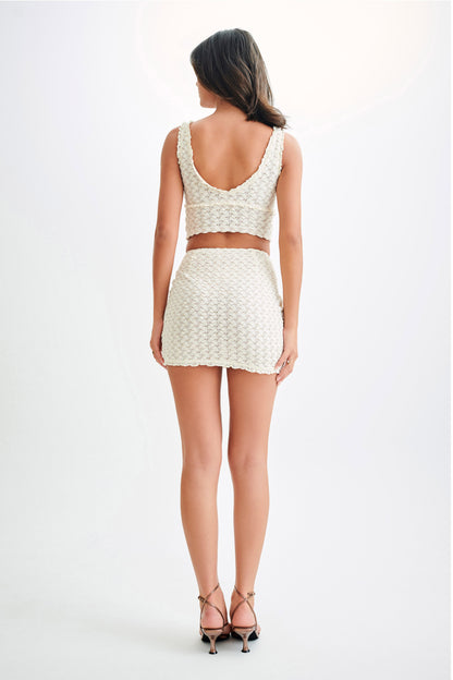 Jupe mini en tulle et dentelle Morgan - Ivoire
