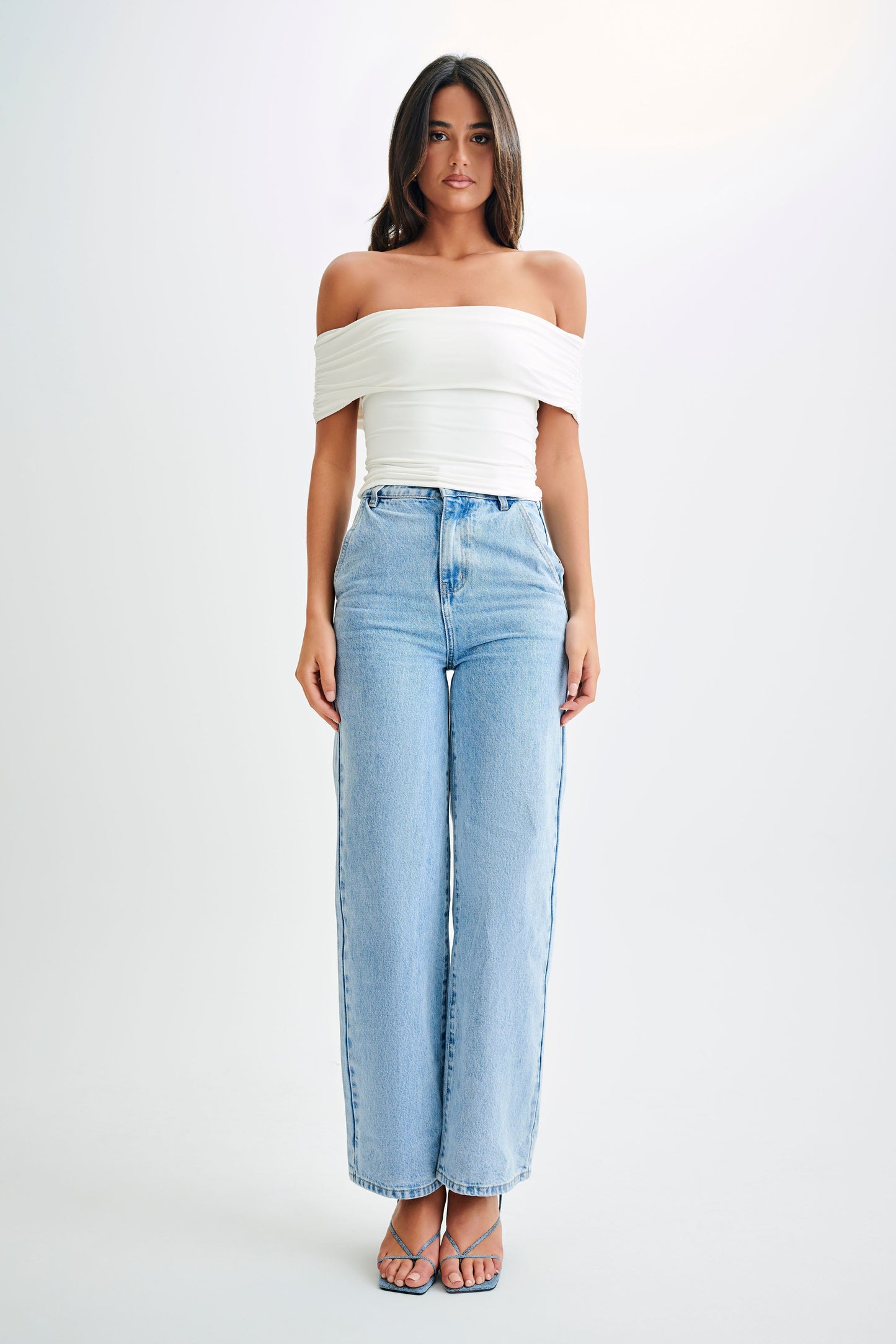 Meena Haut à épaules dénudées en nylon recyclé - Blanc