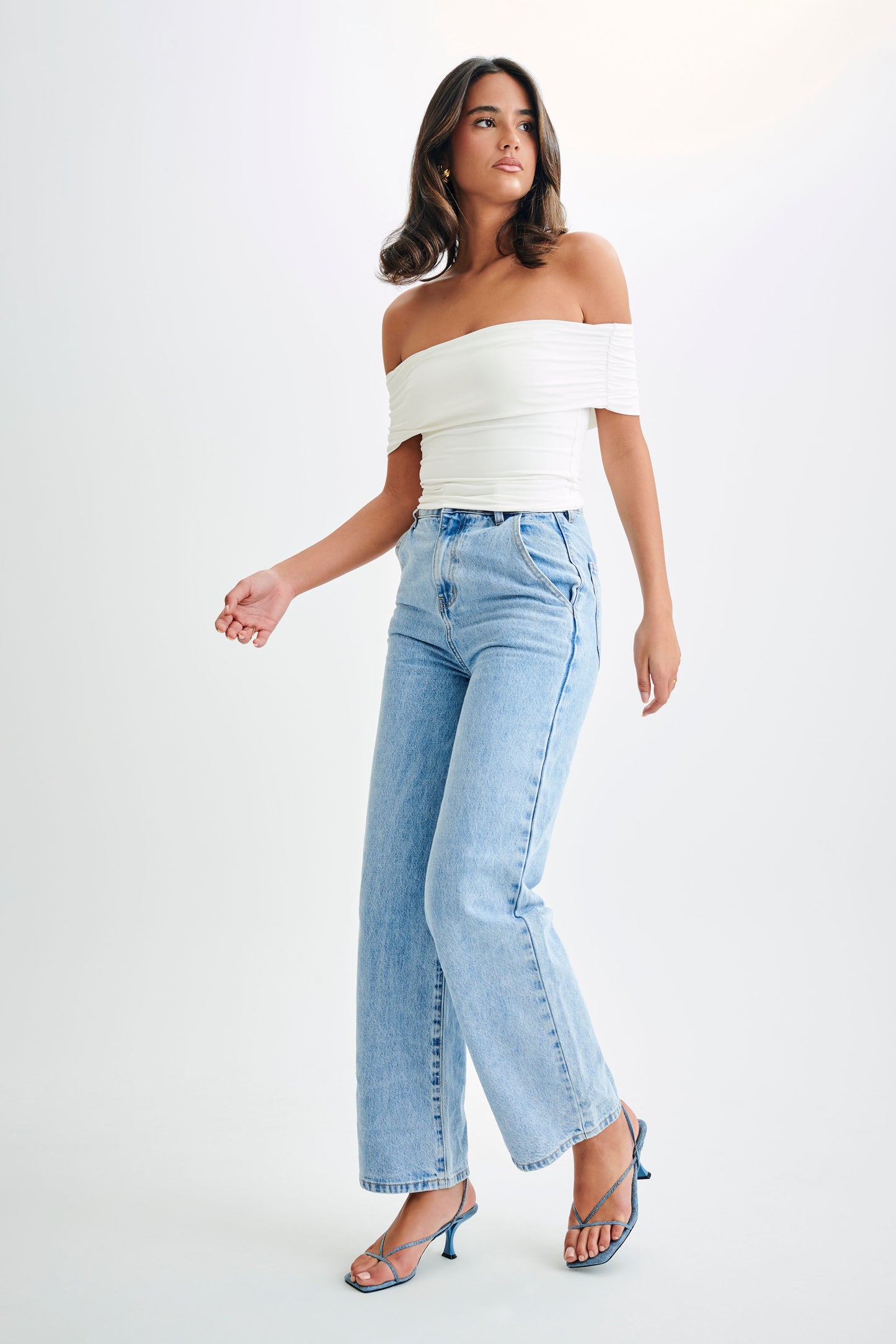 Meena Haut à épaules dénudées en nylon recyclé - Blanc