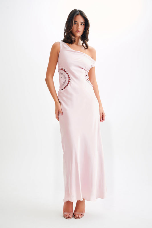 Robe Maxi Satin Kristina avec Crochet - Rose Pâle