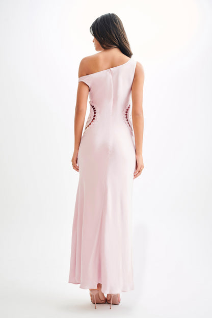 Robe Maxi Satin Kristina avec Crochet - Rose Pâle