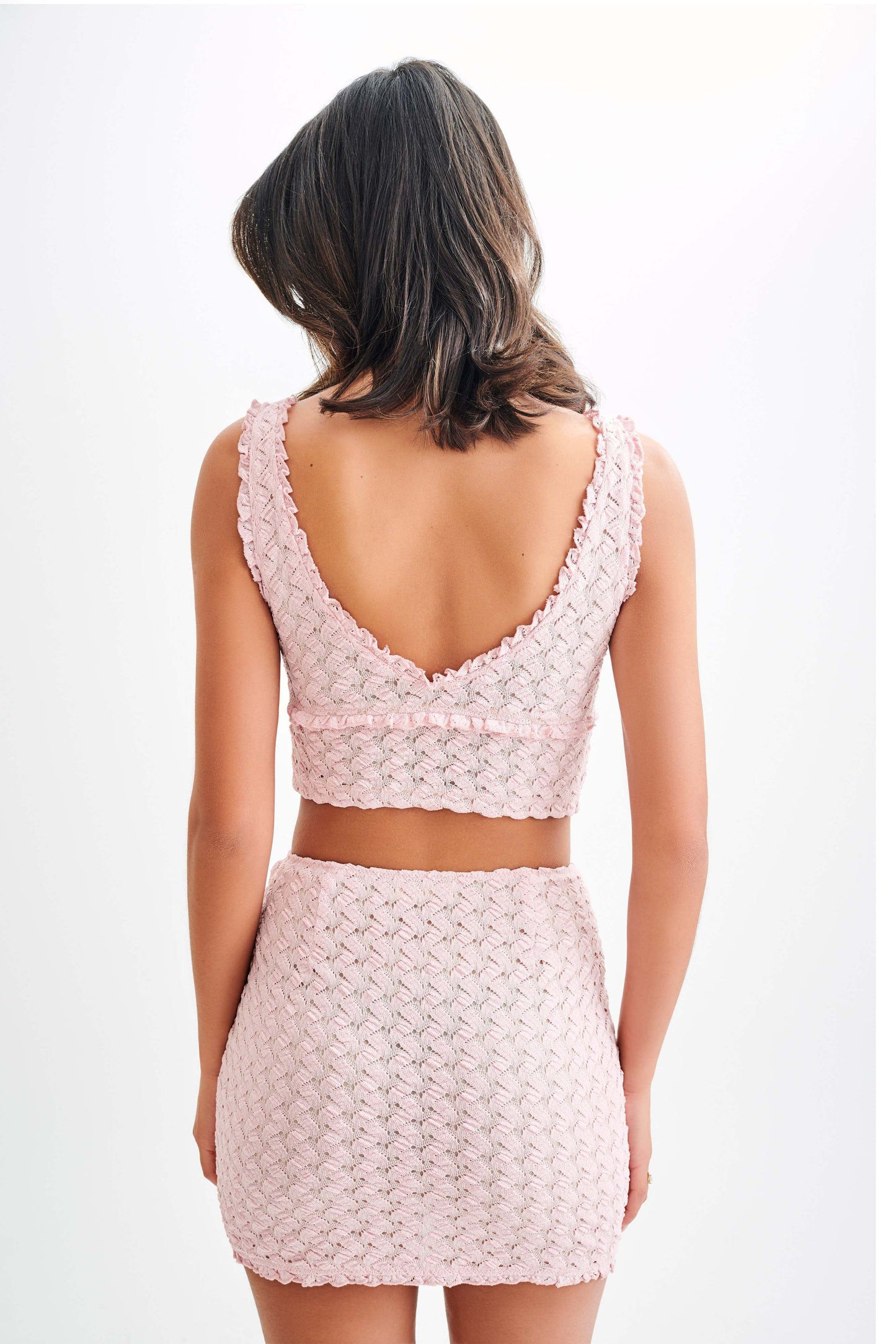 Top sans manches en dentelle et tulle Morgan - Rose Poudré