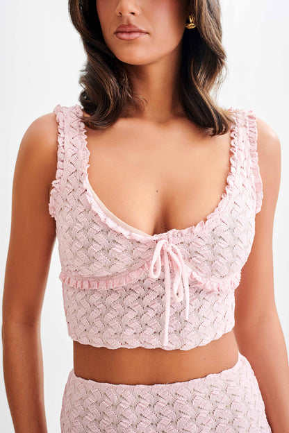 Top sans manches en dentelle et tulle Morgan - Rose Poudré