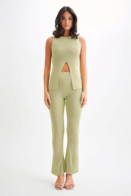 Pantalon en tricot droit Ridley - Vert pastel