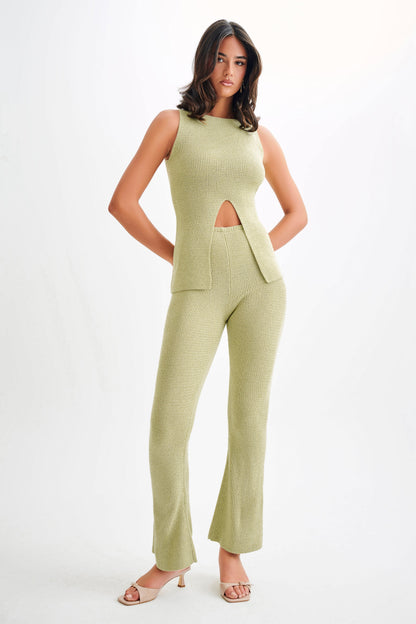 Pantalon en tricot droit Ridley - Vert pastel